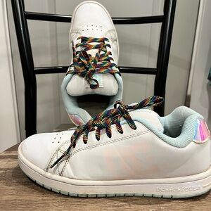 DC  White Sneakers with Multicolor Laces